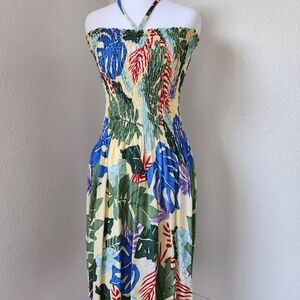 Hawaiian Elegant Blue and Green Midi Dress One Size